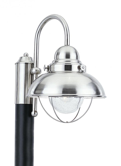 Generation Lighting Sebring transitional 1-light LED outdoor exterior post lantern in brushed stainless silver finish wi