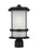 Generation Lighting Wilburn modern 1-light outdoor exterior post lantern in black finish with satin etched glass shade
