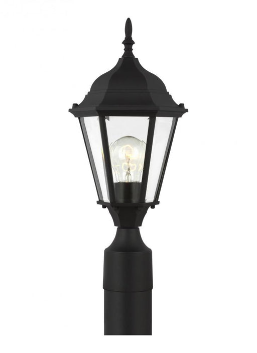 Generation Lighting Bakersville traditional 1-light outdoor exterior post lantern in black finish with clear beveled gla