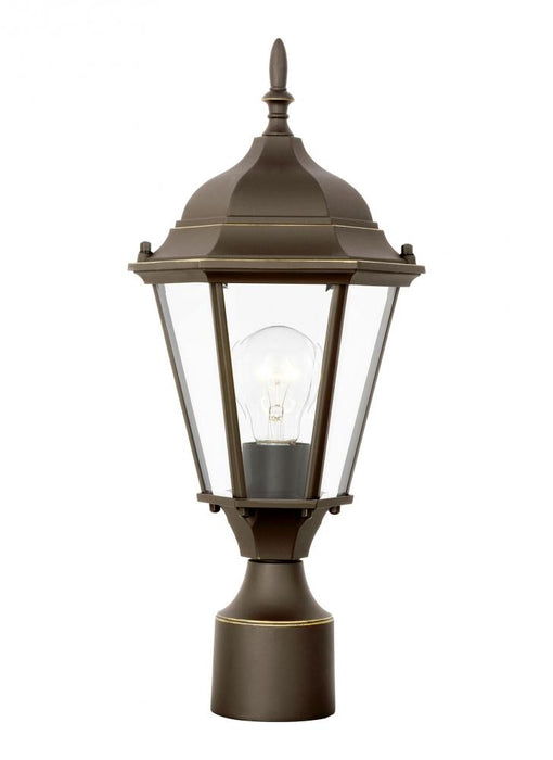 Generation Lighting Bakersville traditional 1-light outdoor exterior post lantern in antique bronze finish with clear be