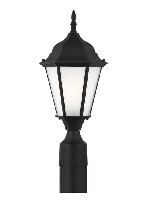 Generation Lighting Bakersville traditional 1-light LED outdoor exterior post lantern in black finish with satin etched