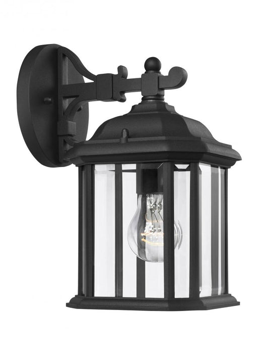 Generation Lighting Kent traditional 1-light outdoor exterior small wall lantern sconce in black finish with clear bevel