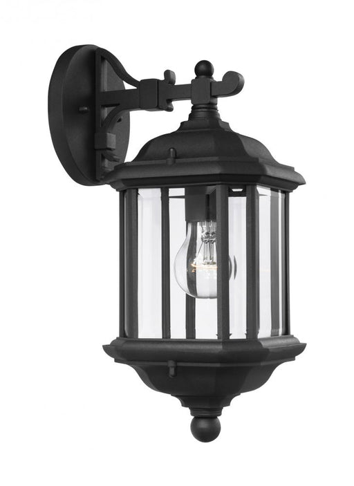 Generation Lighting Kent traditional 1-light outdoor exterior medium wall lantern sconce in black finish with clear beve