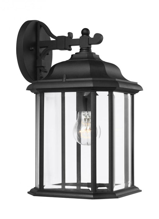 Generation Lighting Kent traditional 1-light outdoor exterior large wall lantern sconce in black finish with clear bevel