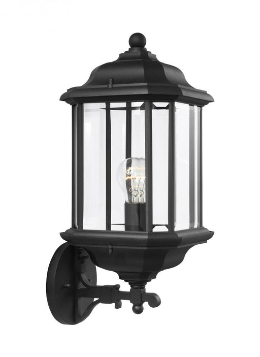 Generation Lighting Kent traditional 1-light outdoor exterior large uplight wall lantern sconce in black finish with cle