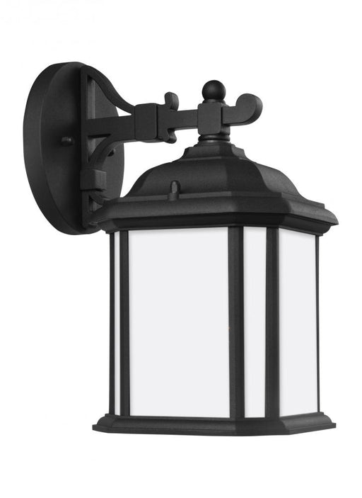 Generation Lighting Kent traditional 1-light outdoor exterior small wall lantern sconce in black finish with satin etche