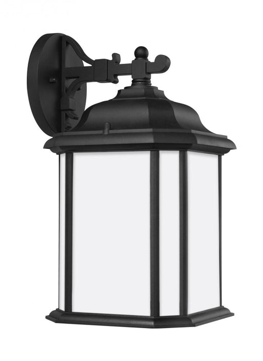 Generation Lighting Kent traditional 1-light outdoor exterior large wall lantern sconce in black finish with satin etche