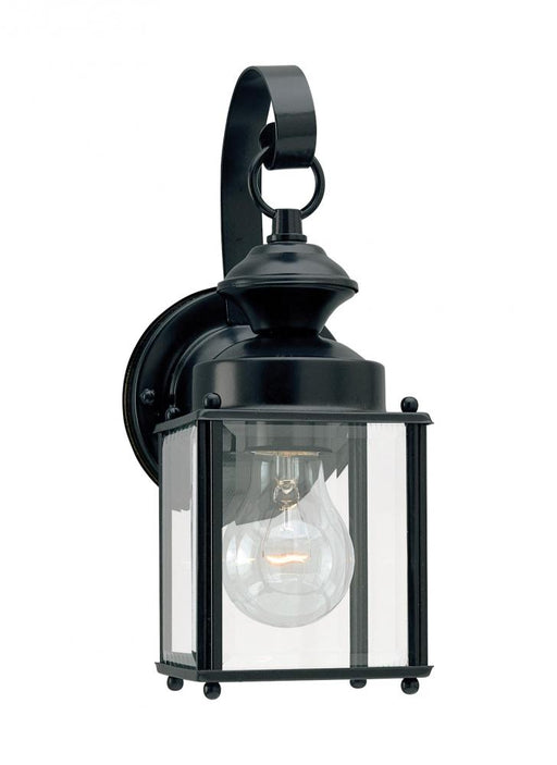 Generation Lighting Jamestowne transitional 1-light small outdoor exterior wall lantern in black finish with clear bevel