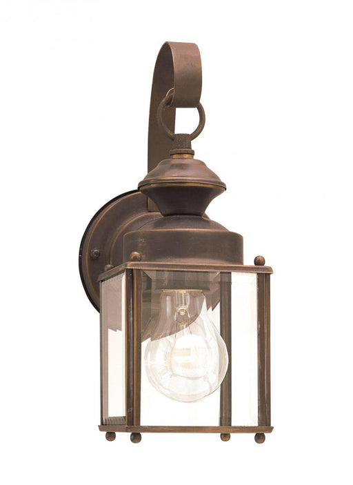 Generation Lighting Jamestowne transitional 1-light small outdoor exterior wall lantern in antique bronze finish with cl
