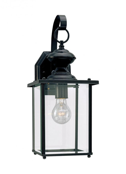 Generation Lighting Jamestowne transitional 1-light large outdoor exterior wall lantern in black finish with clear bevel