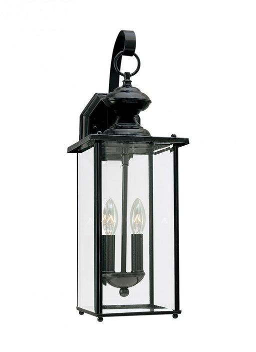 Generation Lighting Jamestowne transitional 2-light LED outdoor exterior wall lantern in black finish with clear beveled