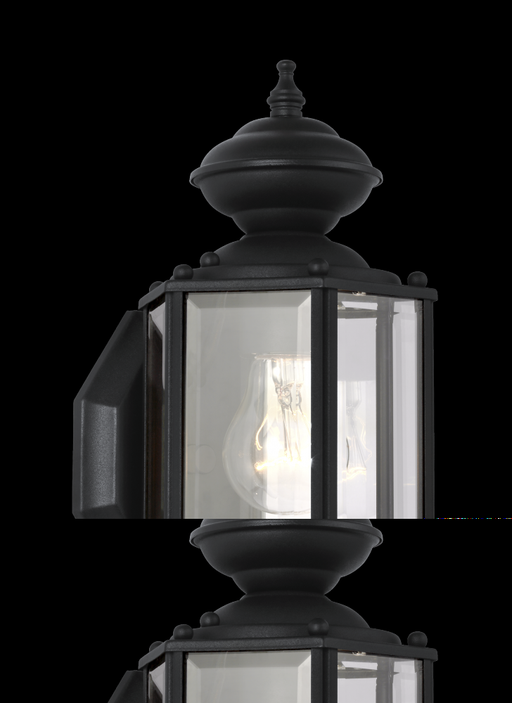 Generation Lighting Classico traditional 1-light outdoor exterior small wall lantern sconce in black finish with clear b