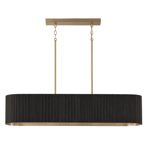 5-light Linear Chandelier In In Matte Brass And Handcrafted Fluted Mango Wood In Black Stain | 850751KR