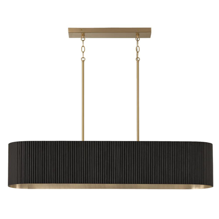 5-light Linear Chandelier In In Matte Brass And Handcrafted Fluted Mango Wood In Black Stain | 850751KR