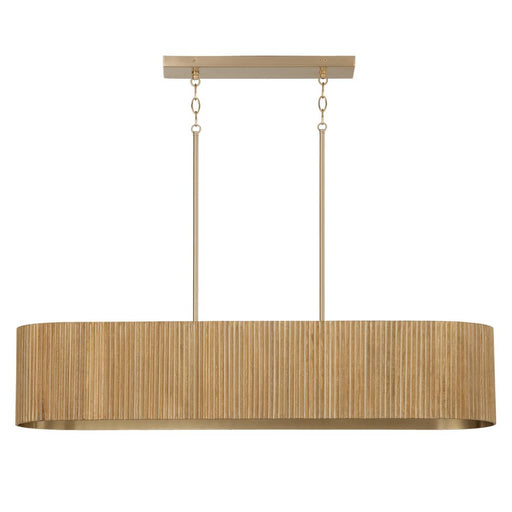 5-light Linear Chandelier In In Matte Brass And Handcrafted Fluted Mango Wood In White Wash | 850751WS