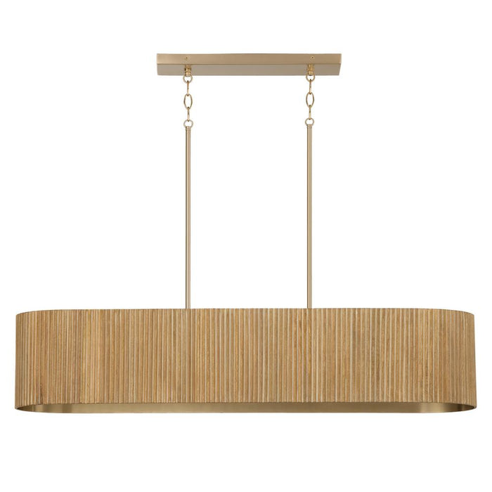 5-light Linear Chandelier In In Matte Brass And Handcrafted Fluted Mango Wood In White Wash | 850751WS