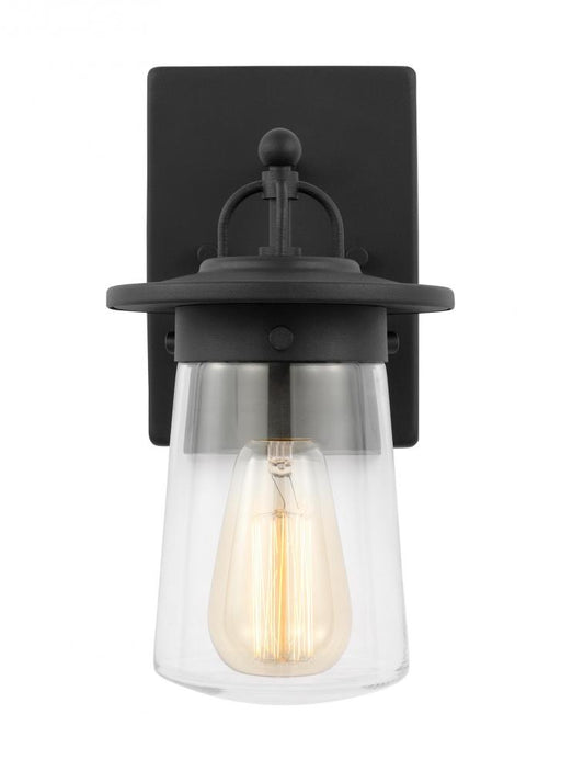 Generation Lighting Tybee casual 1-light LED outdoor exterior small wall lantern sconce in black finish with clear glass