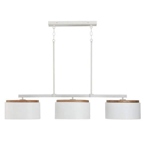 3-light Linear Chandelier In White With Mango Wood And Matte White Metal Shades | 850931LT