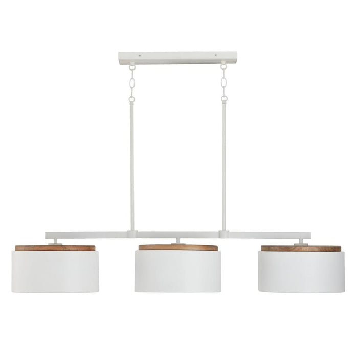 3-light Linear Chandelier In White With Mango Wood And Matte White Metal Shades | 850931LT