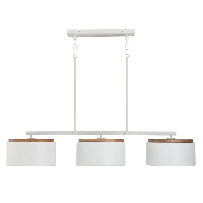 Capital 3-Light Linear Chandelier in White with Mango Wood and Matte White Metal Shades