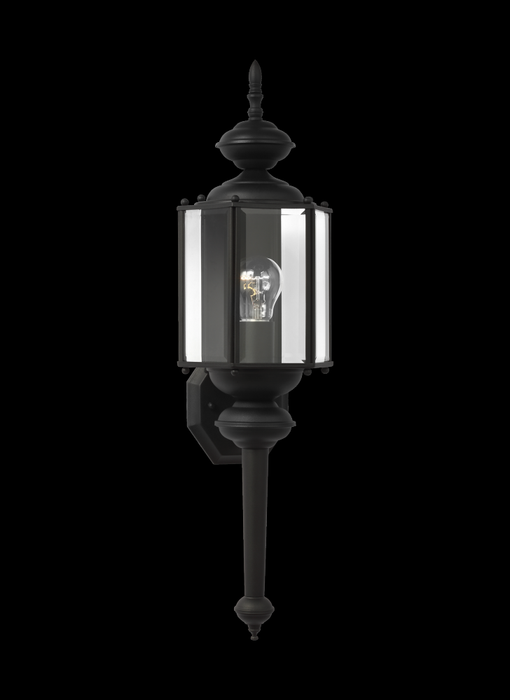 Generation Lighting Classico traditional 1-light outdoor exterior large wall lantern sconce in black finish with clear b | 2414589
