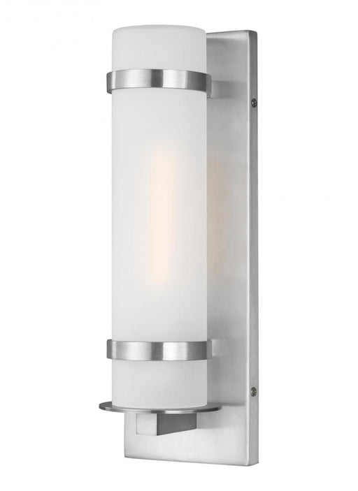 Generation Lighting Alban modern 1-light LED outdoor exterior small round wall lantern sconce in satin aluminum silver f