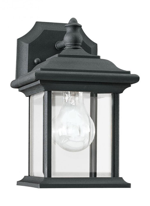 Generation Lighting Wynfield traditional 1-light outdoor exterior wall lantern sconce downlight in black finish with cle
