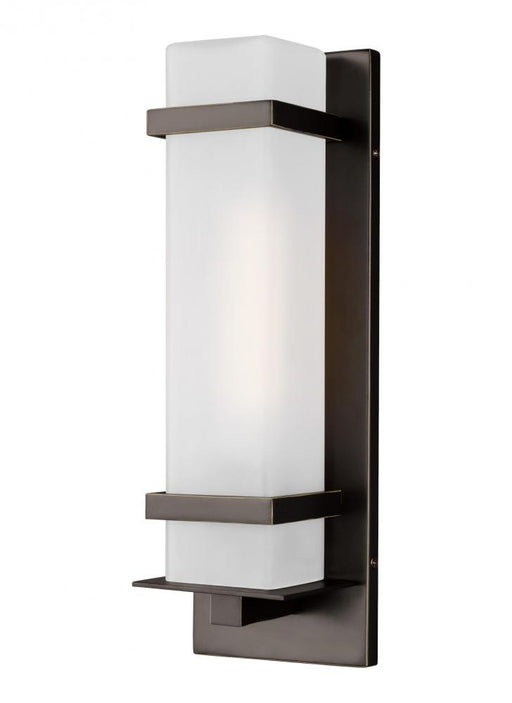 Generation Lighting Alban modern 1-light outdoor exterior small wall lantern in antique bronze finish with etched opal g
