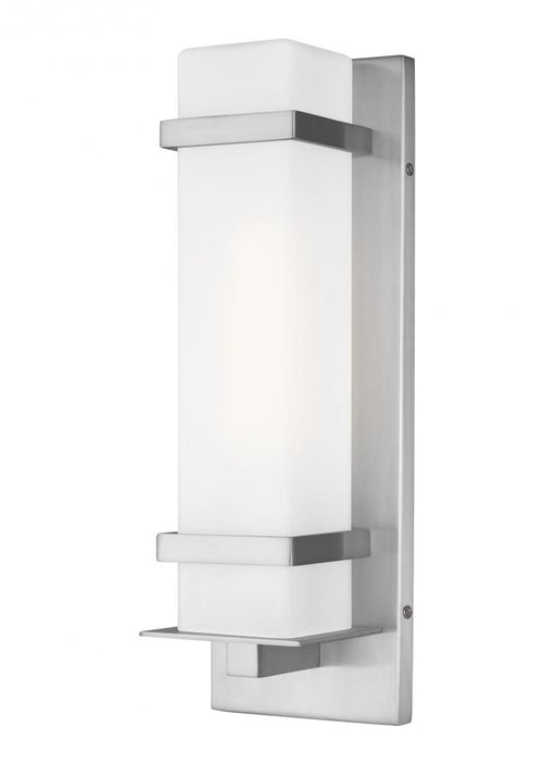 Generation Lighting Alban modern 1-light LED outdoor exterior small square wall lantern sconce in satin aluminum silver