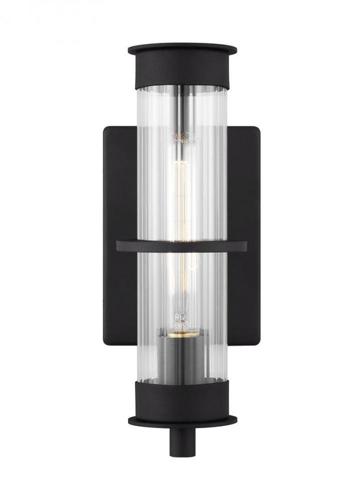 Visual Comfort & Co. Studio Collection Alcona transitional 1-light LED outdoor exterior small wall lantern in black finish with clear flute