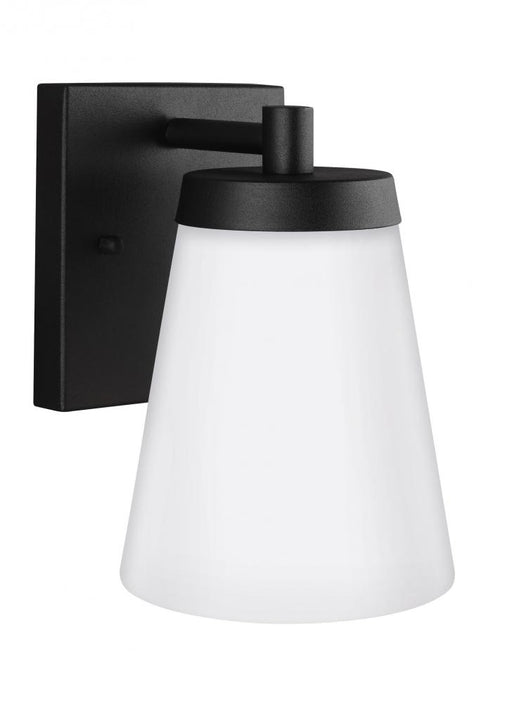 Generation Lighting Renville transitional 1-light outdoor exterior small wall lantern sconce in black finish with satin