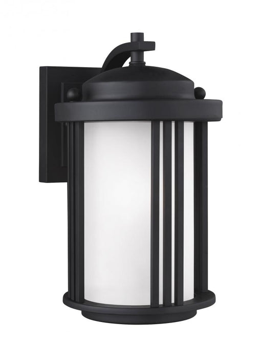 Generation Lighting Crowell contemporary 1-light outdoor exterior small wall lantern sconce in black finish with satin e | 8547901-12