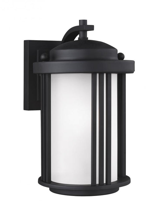 Generation Lighting Crowell contemporary 1-light outdoor exterior small wall lantern sconce in black finish with satin e
