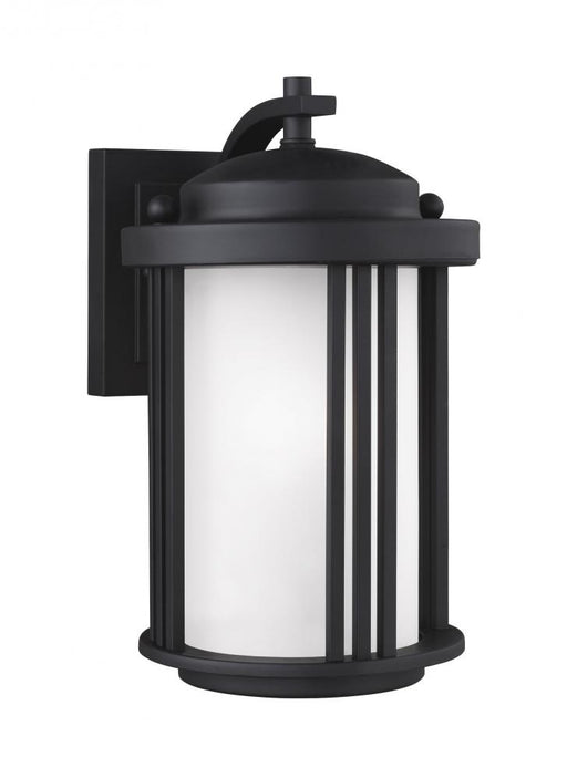 Generation Lighting Crowell contemporary 1-light LED outdoor exterior small wall lantern sconce in black finish with sat