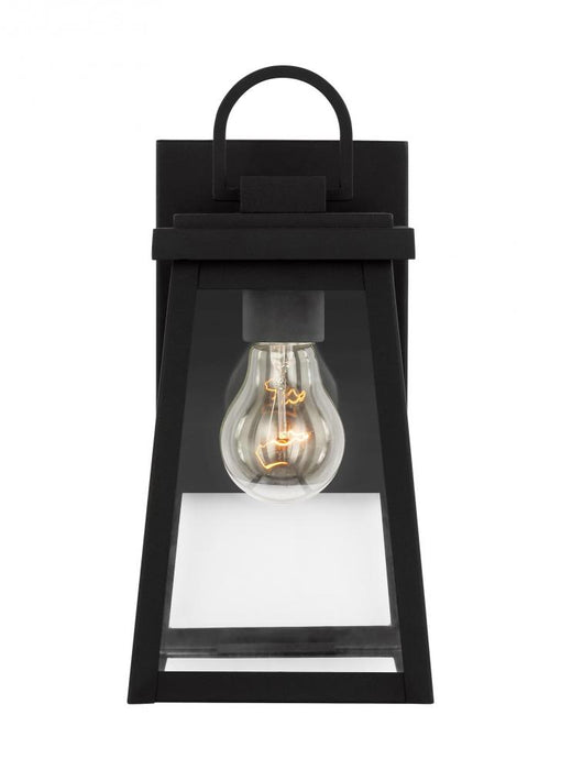 Visual Comfort & Co. Studio Collection Founders modern 1-light outdoor exterior small wall lantern sconce in black finish with clear glass