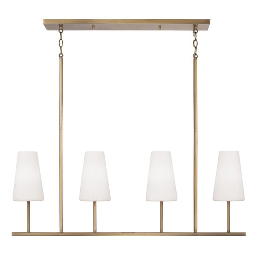 4-light Modern Linear Chandelier In Aged Brass With Tapered Soft White Glass | 855241AD-550