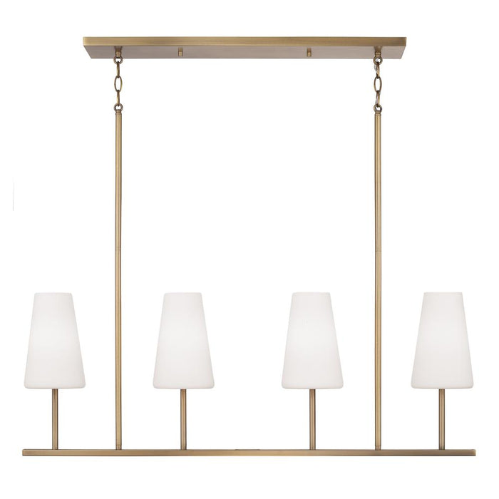 4-light Modern Linear Chandelier In Aged Brass With Tapered Soft White Glass | 855241AD-550