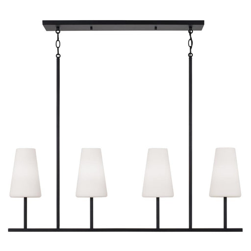 4-light Modern Linear Chandelier In Matte Black With Tapered Soft White Glass | 855241MB-550