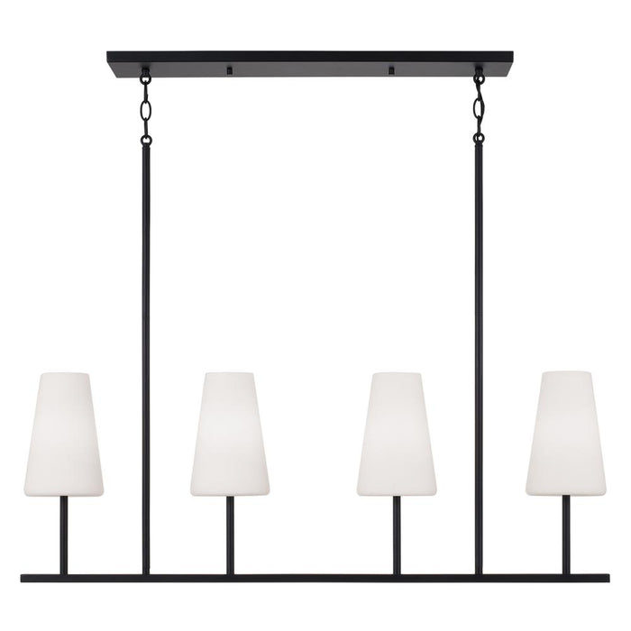 4-light Modern Linear Chandelier In Matte Black With Tapered Soft White Glass | 855241MB-550