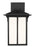 Generation Lighting Tomek modern 1-light outdoor exterior small wall lantern sconce in black finish with etched white gl