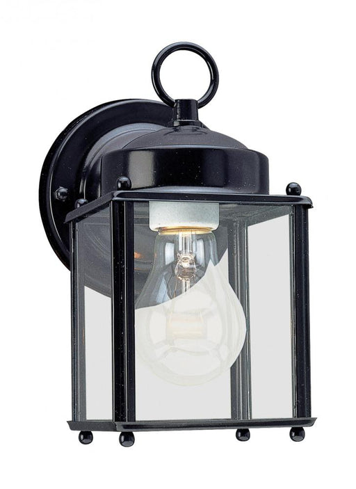 Generation Lighting New Castle traditional 1-light outdoor exterior wall lantern sconce in black finish with clear glass