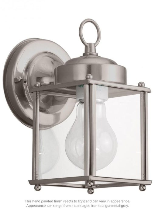 Generation Lighting New Castle traditional 1-light outdoor exterior wall lantern sconce in antique brushed nickel silver | 8592-965