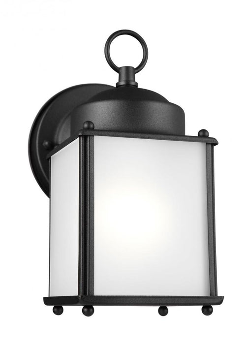 Generation Lighting New Castle traditional 1-light outdoor exterior wall lantern sconce in black finish with satin etche