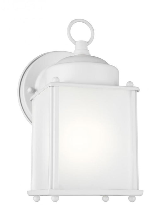 Generation Lighting New Castle traditional 1-light outdoor exterior wall lantern sconce in white finish with satin etche