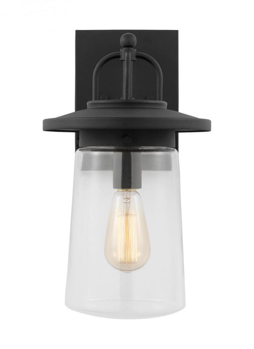 Generation Lighting Tybee casual 1-light LED outdoor exterior medium wall lantern sconce in black finish with clear glas