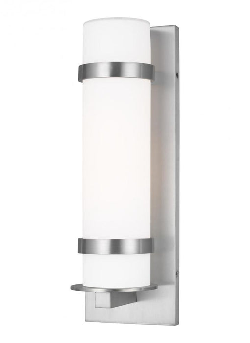 Generation Lighting Alban modern 1-light outdoor exterior medium round wall lantern in satin aluminum silver finish with