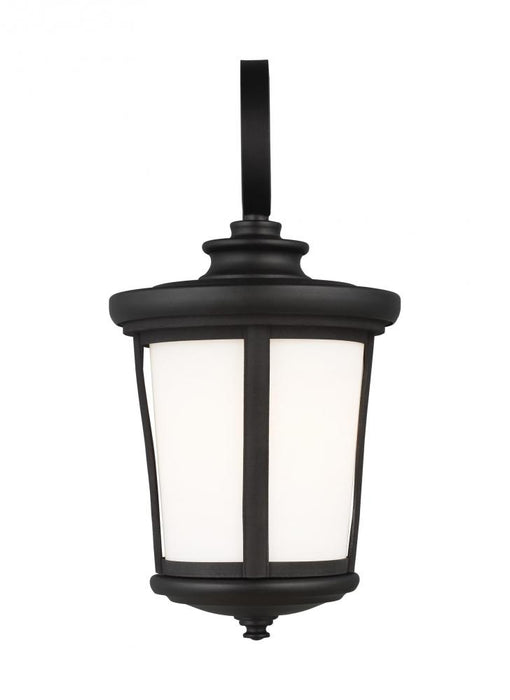 Generation Lighting Eddington modern 1-light outdoor exterior medium wall lantern sconce in black finish with cased opal