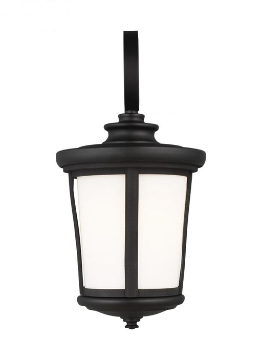 Generation Lighting Eddington modern 1-light outdoor exterior medium wall lantern sconce in black finish with cased opal