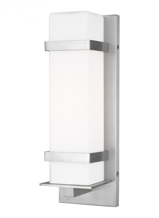 Generation Lighting Alban modern 1-light outdoor exterior medium square wall lantern in satin aluminum silver finish wit