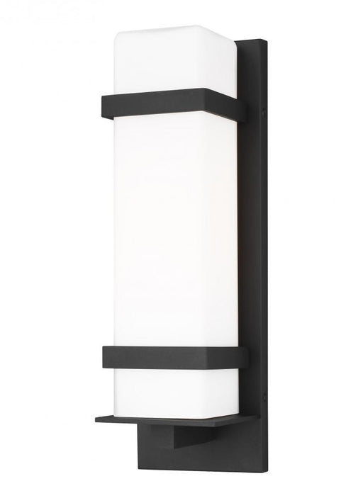 Generation Lighting Alban modern 1-light outdoor exterior medium square wall lantern in black finish with etched opal gl